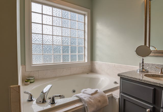 A modern, clean bathroom interior.