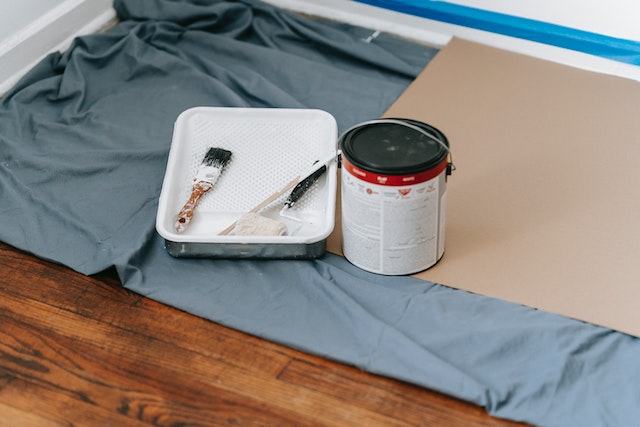 paint can on a tarp